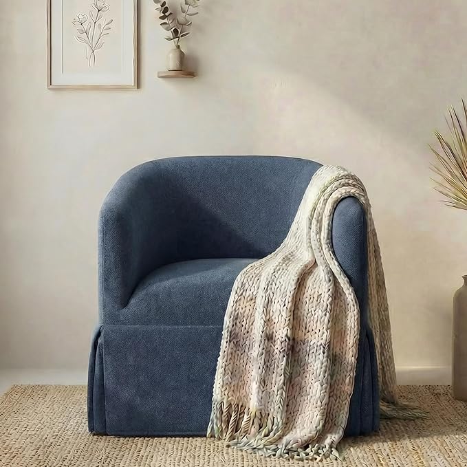 Swivel Accent Chair Set of 2 360 Degree Performance Fabric Armchair Modern Barrel Chairs Armchair for Living Room Bedroom Home and OfficeBlue