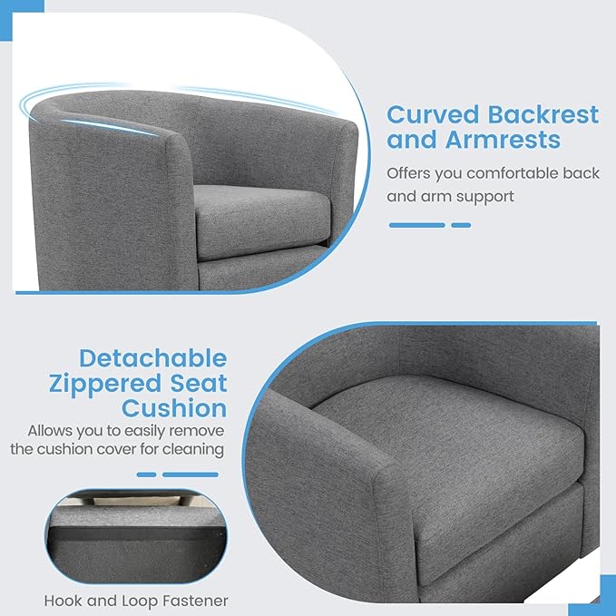 Giantex Swivel Accent Chair with Ottoman Modern Barrel Club Chair w/Footrest Curved Backrest &amp Armrests Removable Seat Cushion Swivel Single Sofa Arm Chair for Living Room Bedroom Office Gr