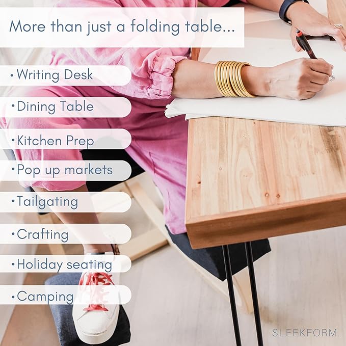 Sleekform Wood Folding Table - Portable Folding Desk - No Assembly Easy Fold Desks for Small Spaces - Space Saving Collapsible Computer Tables for Work Writing Crafts