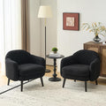 VINGLI 30.3 Wide Modern Barrel Accent Armchairs Set of 2 with Track Armrest Solid Wooden Legs Comfy Upholstered Club Chairs Single Home Sofa for Living Room Bedroom ReadingTeddy Fleece Black