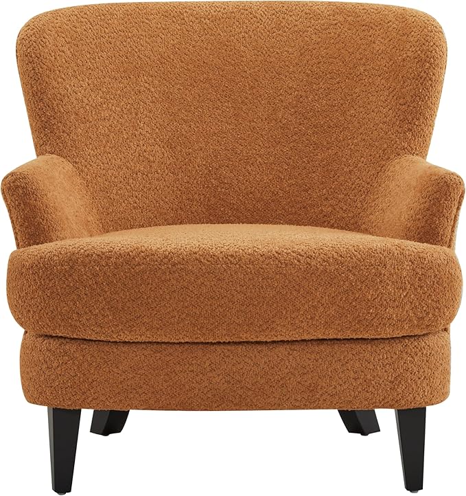 Christopher Knight Home Winnie Boucle Upholstered Wingback Accent Chair and Ottoman Footrest Living Room Lounge Chair and Ottoman Set Bedroom Comfy Reading Chair with Footrest Stool Caramel Orange