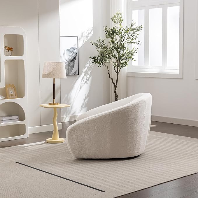 Modern Swivel Accent Chair 39 Oversized Single Sofa Chair360 Degree Swivel Barrel Chairs Upholstered Lesisure Armchair for Living Room Bedroom Cream White