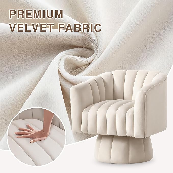 YSICK Swivel Accent Chair 360°Swivel Barrel Chair Modern Ottoman with Velvet Fabric Mid-Century Ottoman with Wide Upholstered Round Armchair for Living Room Lounge BedroomBeige