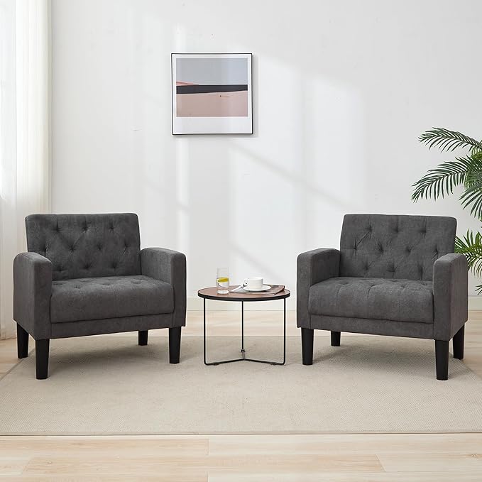 TYBOATLE Accent Chairs Set of 2 Mid Century Modern Upholstered Tufted Living Room Chair for Bedroom Armchair for Waiting Room Reading Chair for Office Grey