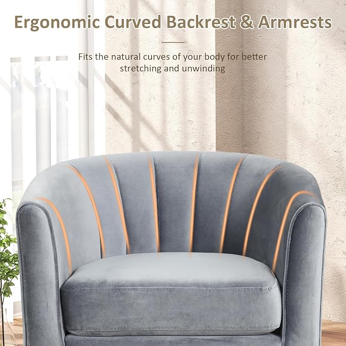 Giantex Modern Accent Chair with Ottoman Upholstered Teddy Velvet Barrel Club Chair w/Footrest Curved Backrest &amp Armrests Non-Slip Felt Pads Comfy Accent Arm Chair for Living Room Bedroom Gr