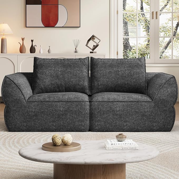 76.4 Cloud Loveseat Sofa Deep Seat Couch with Pillows Modern Comfortable Upholstery Boneless Sofa 1 Piece for Living Room Bedroom Apartment Removable CoverNo Assembly Required Dark Gray