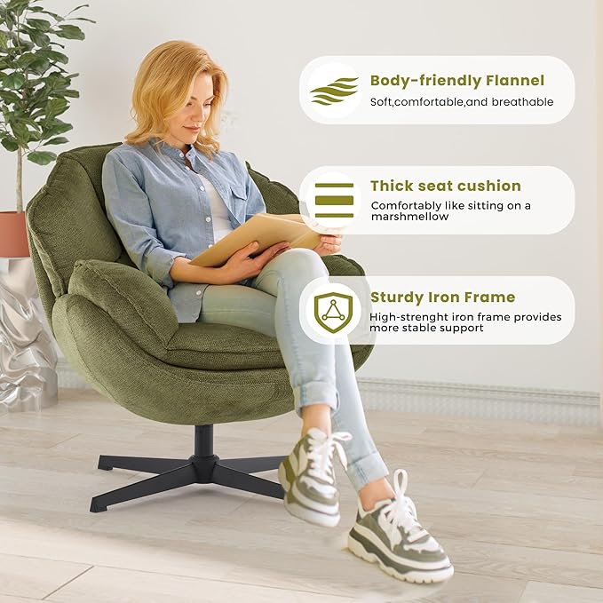 IWMH Accent Chair Set of 2 Swivel Accent Chair for Living RoomUpholstered Armchair with Metal Legs Swivel Sofa Chair Wide Leisure Chair (Green*2)