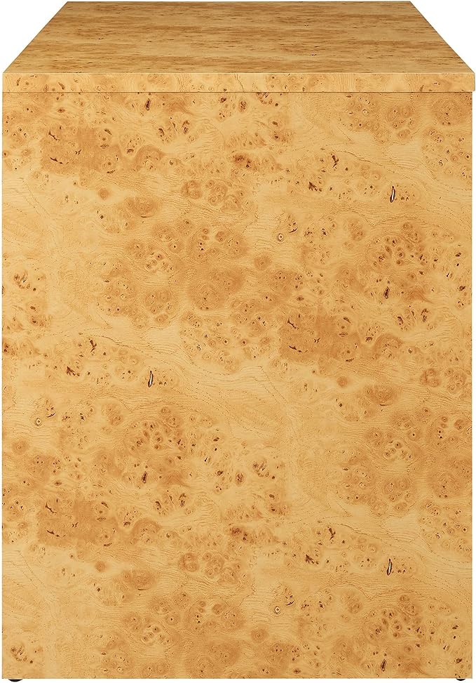 Modway Hudson Burl Wood Desk with Drawers in Natural - Modern Writing Desk - Narrow Home Office Desk - Vanity Table Without Mirror
