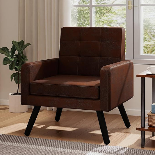 Kromax Mid-Century Modern Accent Chair for Living Room 496 Lb. Weight Capacity Dual Armrests Comfy Extra Large Seat Timeless Style Perfect for Reading &amp Relaxing Bronze