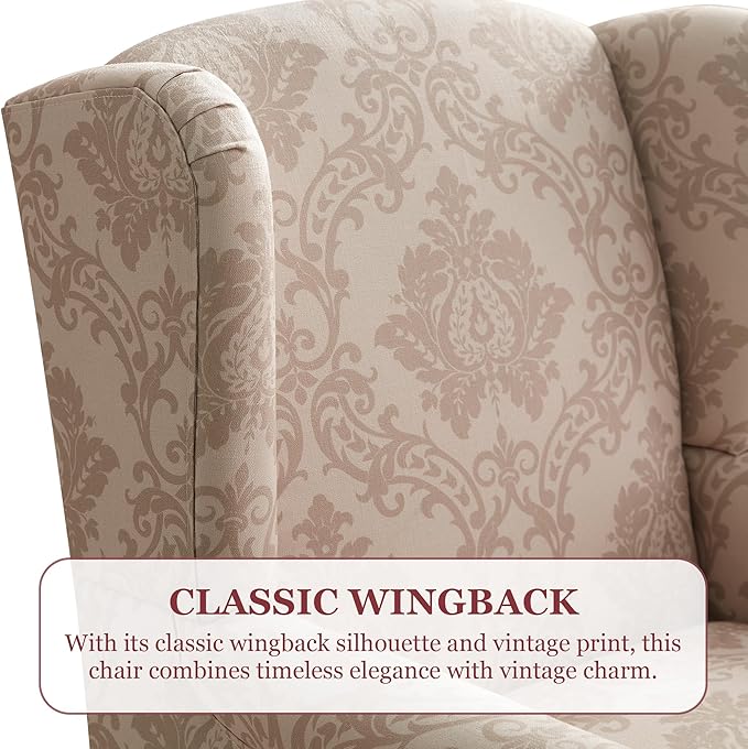 HUIMO Printed Wingback Accent Chair Linen Upholstered High Back Armchair Comfy Reading Chair for Living Room Bedroom Study 300lbs Weight Capacity (1 Brown Floral)