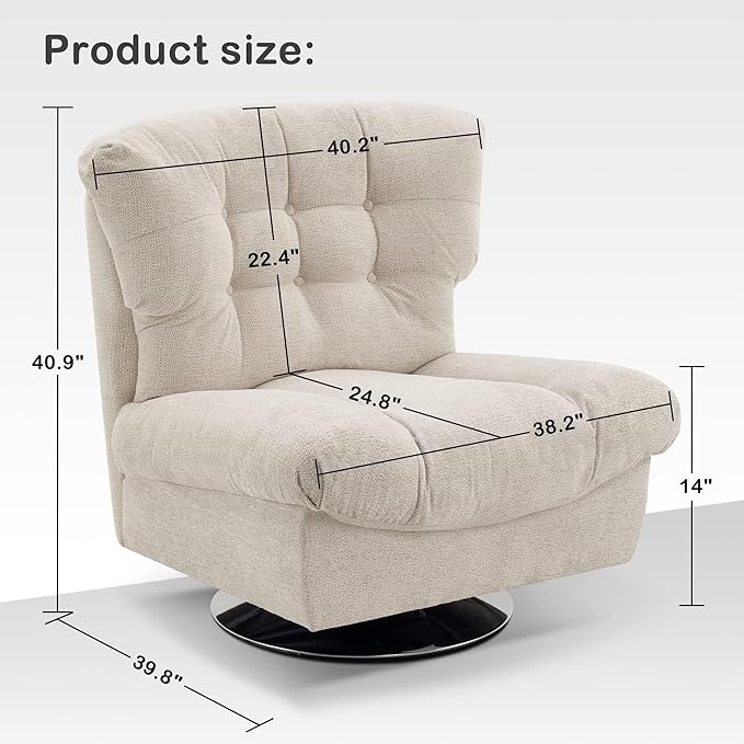 MCombo Swivel Accent Chair Modern Tufted Upholstered Armless Chairs Wide Seat Single Sofa Chair for Living Room Bedroom Nursery Room LW753 (Cream White)