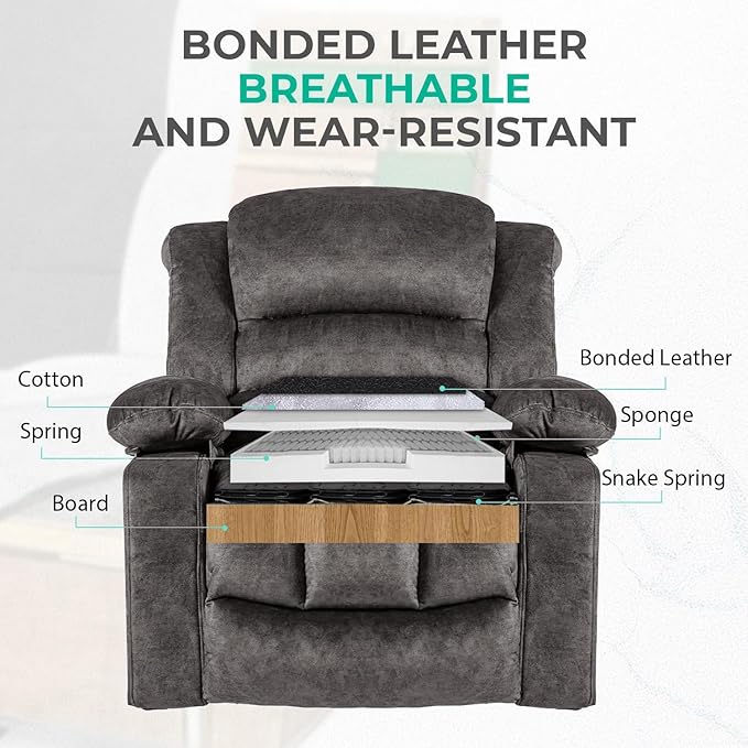 Recliner Chair Rocker Modern Ergonomic Lounge 360 Degree Swivel Single Sofa Seat Living Room Lounge Recliners (360 Swivel Dark Gray A - Flannel)