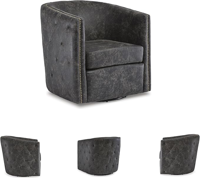 Signature Design by Ashley Brentlow Tufted Barrel Accent Swivel Chair Distressed Black