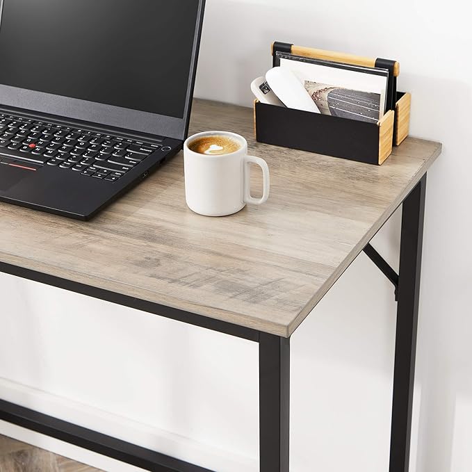 VASAGLE Computer Desk Office Work Desk 39.4 x 19.7 x 29.9 Inches for Study Bedroom Home Office Living Room Heather Greige and Ink Black ULWD041B02
