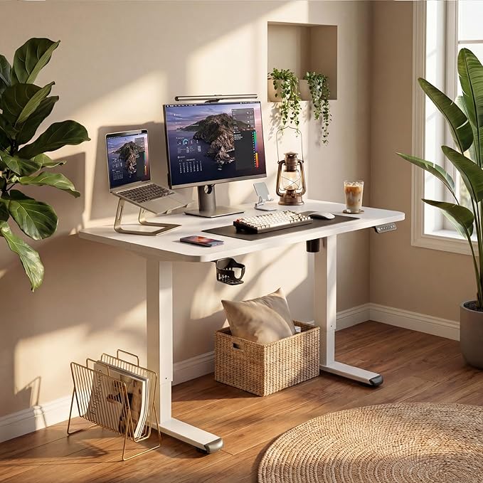 Furmax Electric Standing Desk 40 x 24 Inches Height Adjustable Sit Stand up Desk Memory Preset Computer Home Office Desks with Sturdy Metal Frame Phone Stand Cable Management Hole (White 40'')