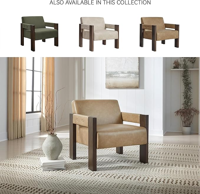 Signature Design by Ashley Adlanlock Contemporary Faux Leather Upholstered Solid Wood Accent Chair Light Brown &amp Dark Brown