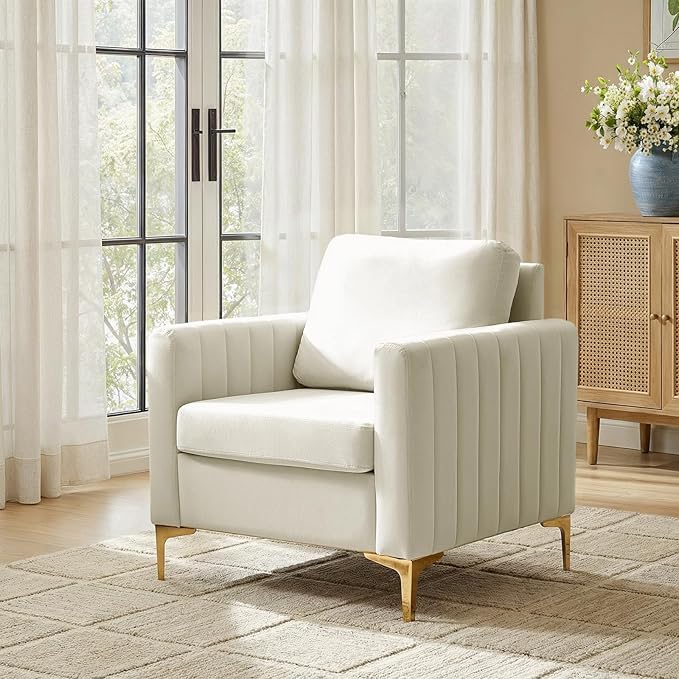 Modern Upholstered Velvet Accent Chair Velvet Armchair Club Chair with Gold Metal Legs Mid-Century Barrel Leisure Comfy Reading Chair for Livingroom Bedroom