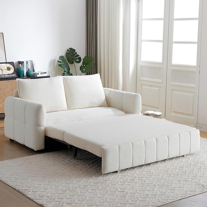 70 Convertible Sleeper Sofa Couch Full Size 3-in-1 Pull Out Sofa Bed for Living Room Upholstered Loveseat for Home Office Bedroom Apartment White