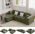 110 Boneless Sectional Couch with Chaise Lounge Cloud Couch Compressed Sofa L Shape No Assembly Memory Foam Sofa for Living Room Green Corduroy