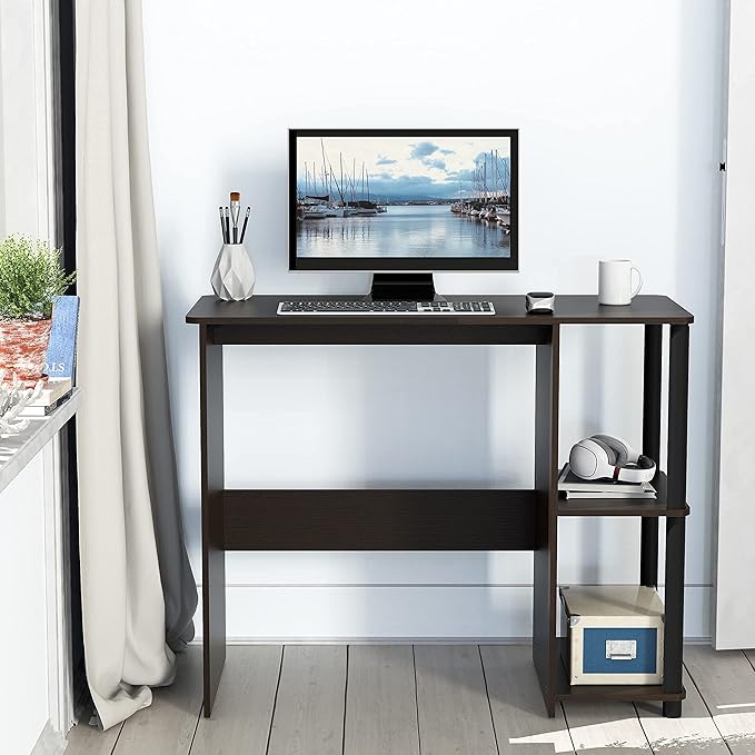 SHW 35-Inch Home Office Cyrus Desk with Open Storage Shelves Espresso
