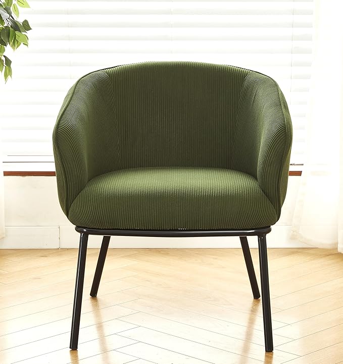 Modern Corduroy Accent Chair with Channel Back Design Black Metal Legs and Soft Upholstery Comfortable Seating for Living Room Bedroom or Office Greenish Blue