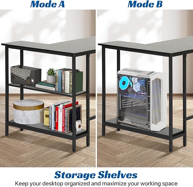 43Inch L Shaped Desk Computer Desk with Reversible Storage Shelves Corner Desk Gaming Desk Home Office Desk Study Desk Writing Table for Home Office Small Space (43 Inch)