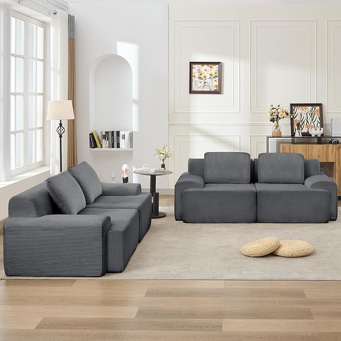 KIGOTY Modular Sectional Sofa 4 PCS Comfy Cloud Sectional Couch with Deep Seat Corner Sofas Modern Boneless Couch for Living Room No Assembly RequiredGrey