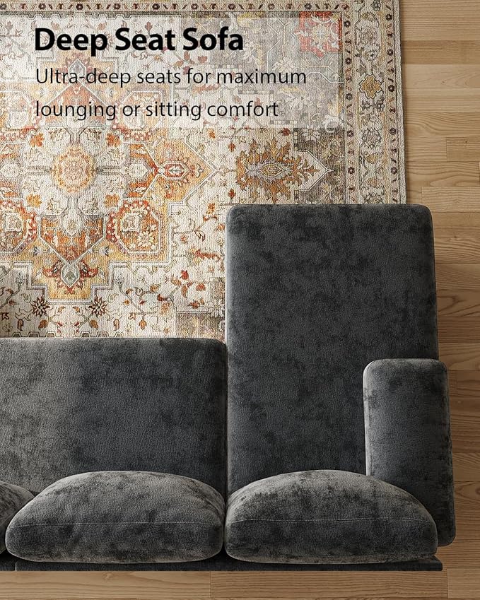 U-Shaped Sectional Couches for Living Room | 112 Inch Modern Sectional Couch | Dark Grey Chenille Sofa with Double Chaise for Apartment