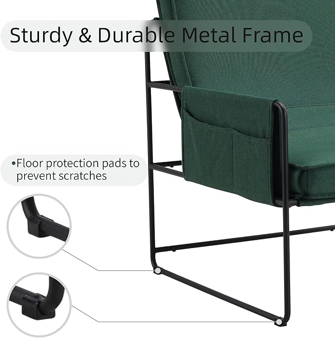 Modern Accent Chair with Removable Cushion &amp Wood Armrests - Ergonomic Vanity Chair for Living Room Bedroom Balcony 396lbs Capacity Corduroy Fabric Comfy Chair with Easy Assembly (Green)