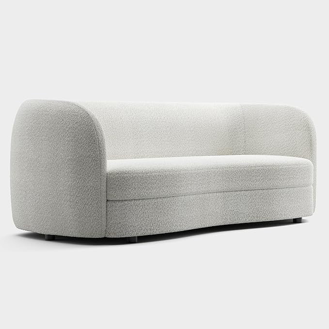 Furniture of America Nimiane Modern Boucle Sofa with Curved Arms and Wooden Legs Comfy Fabric Upholstered 3 Seater Couch for Living Room Bedroom Home Office Off-White
