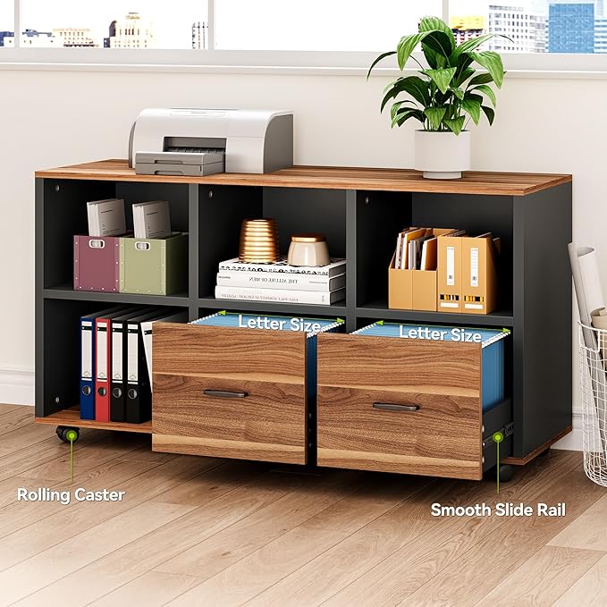 LITTLE TREE 63 Office Desk and 47 File Drawer Cabinet Large Computer Desk Study Writing Desk Workstation for Home Office