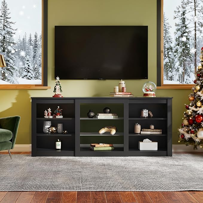 WLIVE Modern TV Stand for 65 Inch TV Entertainment Center with Adjustable Open Shelves &amp RGB LED Lights Sturdy Media Console for Living Room BedroomGaming (Black)
