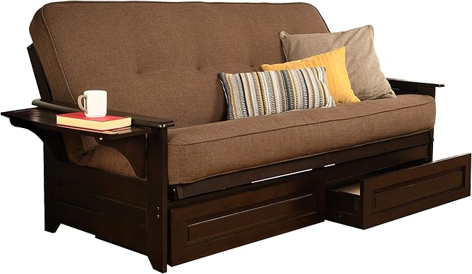 Kodiak Furniture Phoenix Full Size Futon In Espresso Finish With Storage Drawers Linen Cocoa