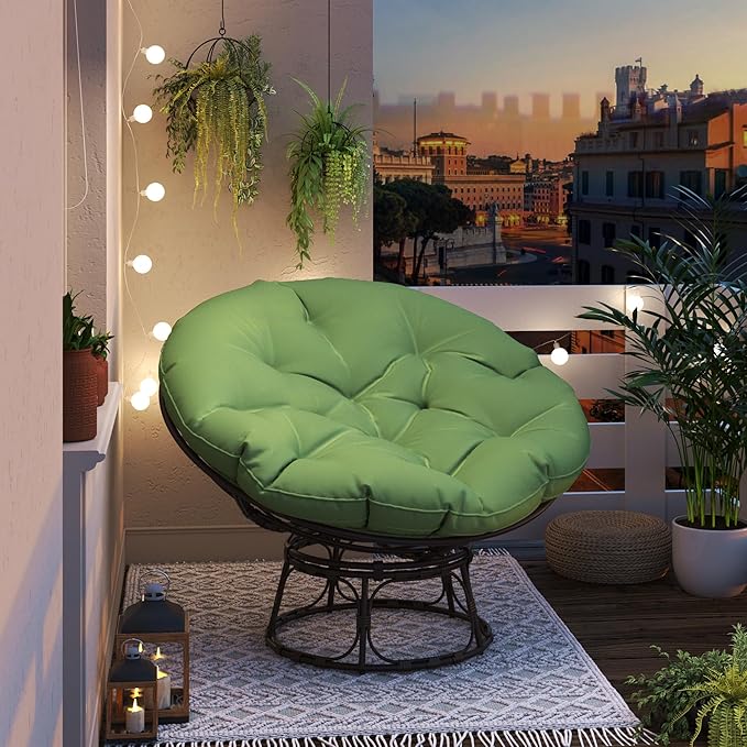 46'' Large Size Papasan Chair (Non-Swivel) with Cushion and Frame Lazy Chair for Living Room and Bedroom Green