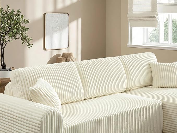 109“L-Shaped Sectional Sofa Boneless Couch Upholstery Cloud Modular Couch with Chaise No Assembly Required Corduroy Fabric Combination Deep Seat Living Room Bedroom(Cream Right Hand Facing)