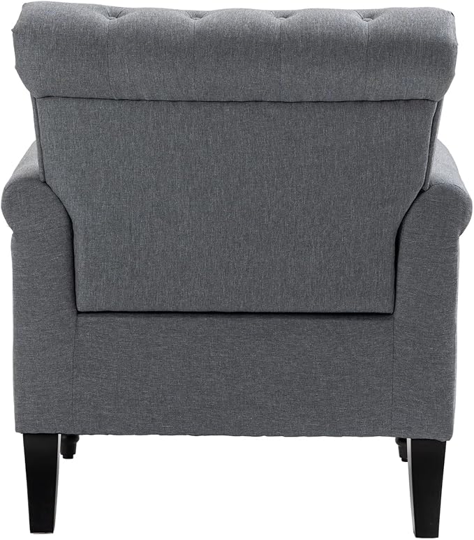 Mid Century Modern Accent Chair Linen Armchair wTufted BackWood Legs Upholstered Lounge Arm Chair Single Sofa for Living Room Bedroom Gray