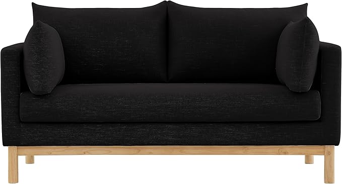 Meridian Furniture 157Black-L Langham Collection Mid-Century Modern Linen Textured Fabric Upholstered Loveseat Black Linen Textured Fabric Natural Finish Wood Base 66 W x 33.5 D x 33 H Black