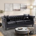 Leather Couche for Living Room 84 Inch Mid-Century Upholstered Modern Sofa CouchLeather Sofa Couch with Wooden Legs Chesterfield Sectional (Black)