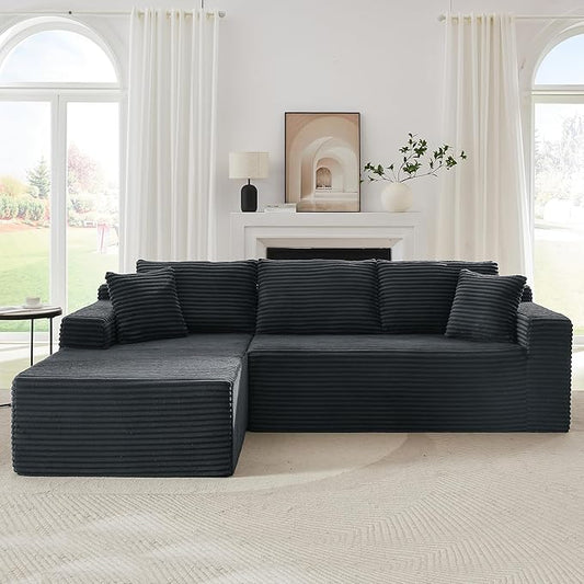 Aoowow 103.2 L-Shaped Cloud Sectional Sofa with Deep Seat Corduroy Modular 4 Seat Couches Sleeper Sofa for Living Room Bedroom Apartment No Assembly Required Dark Grey