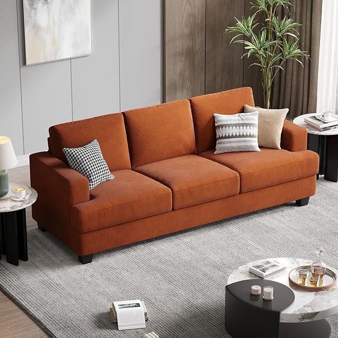 89 Inch Sofa with Extra Deep Seats Oversize 3 Seater Sofa for Living Room Modern Couch and Sofa Comfy Armrests and Seats and Backrests Easy Installation Corduroy Fabric Rust