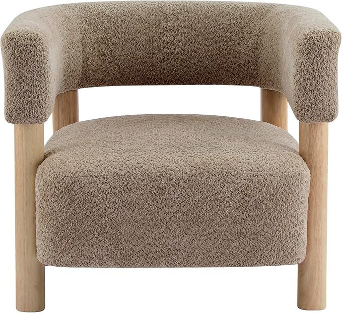 Christopher Knight Home Carly Low Profile Accent Chair Round Backrest Side Chair Living Room Armchair with Boucle Fabric CushionComfy Reading Chair for BedroomWooden Single Lounge SofaLight Camel