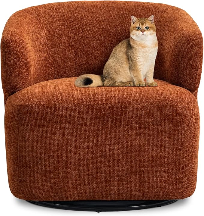 Swivel Accent Chair360°Rotating Modern Barrel Accent ChairSmall Round Arm ChairsModern Swivel Barrel Chair for Apartment/Living Room/Bedroom (Burnt Orange)