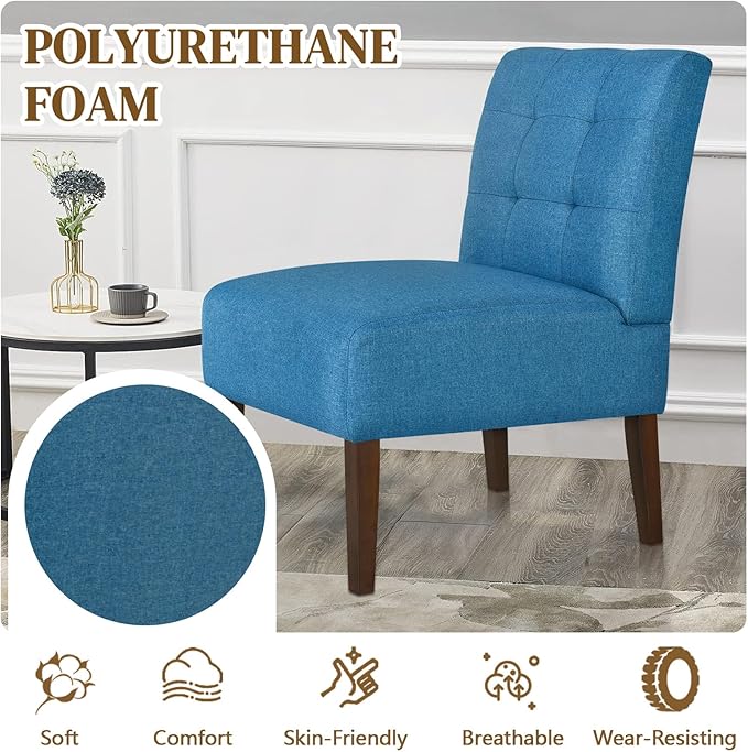 Anwick Blue Modern Accent Chair Mid Century Upholstered Living Room Chair with Wood Legs Comfy Small Accent Chair with Back for Small Spaces Office Bedroom Reading Spaces (Blue1)