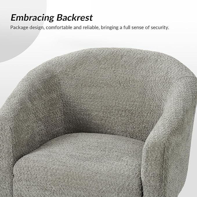 HULALA HOME Boucle Accent Chair Set of 2 Cozy Accent Barrel Chair with Metal Legs Upholstered Lounge Chair Single Sofa Armchair for Bedroom Living Room Reception Room Office Grey