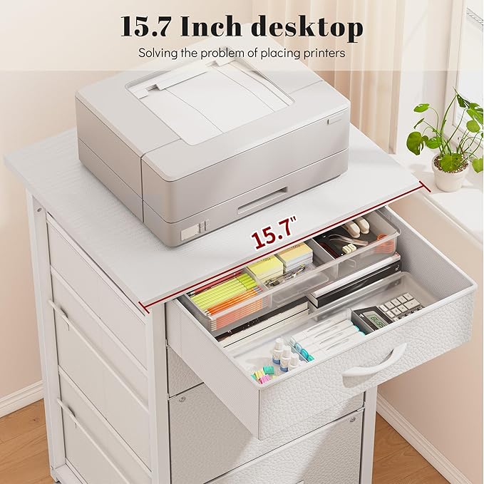 4 Drawers Mobile File Cabinet Vertical Filing Cabinet with Fabric Drawer Fits A4/Letter Size Printer Stand for Home OfficeWhite
