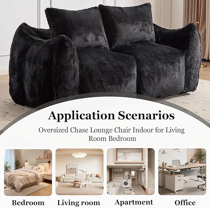 75 Inch Loveseat Bean Bag Couch for Adults Oversized Compressed Boneless Sofa Couch in a Box for Living Room Bedroom Apartment Soft FluffyNo Assembly (Black)