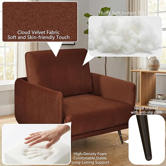 Oversized Accent Chair for Living Room Chairs Reading Arm Chair Comfy Modern Single Sofa Side Chairs with Metal Legs &amp Soft Cushion for Bedroom Waiting Room