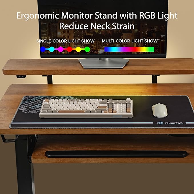 EUREKA ERGONOMIC L Shaped Standing Desk w Solid Wood Tabletop61 Electric Corner Computer Desk Adjustable Height Desk w Keyboard TrayDual MotorLED Monitor StandRight/Oak