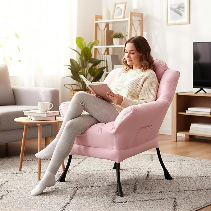 Lazy Chair Large Accent Chair Modern Comfy Armchair Pink Chair for Living Room Bedroom Dorm Room Office Apartment Reading Relaxing Use