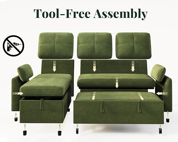 Jocisland Sofa Bed Sleeper Sofa with Storage Chaise Convertible Couch Bed with Pull Out l Shaped Couch for Living Room Linen Geen